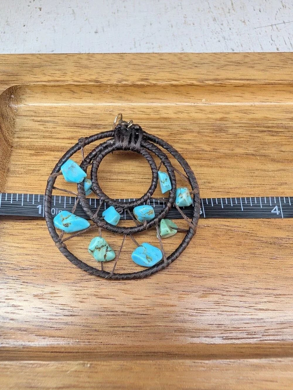 Turquoise Southwestern Boho Handmade Circular Dangle Earrings Wire Wrapped